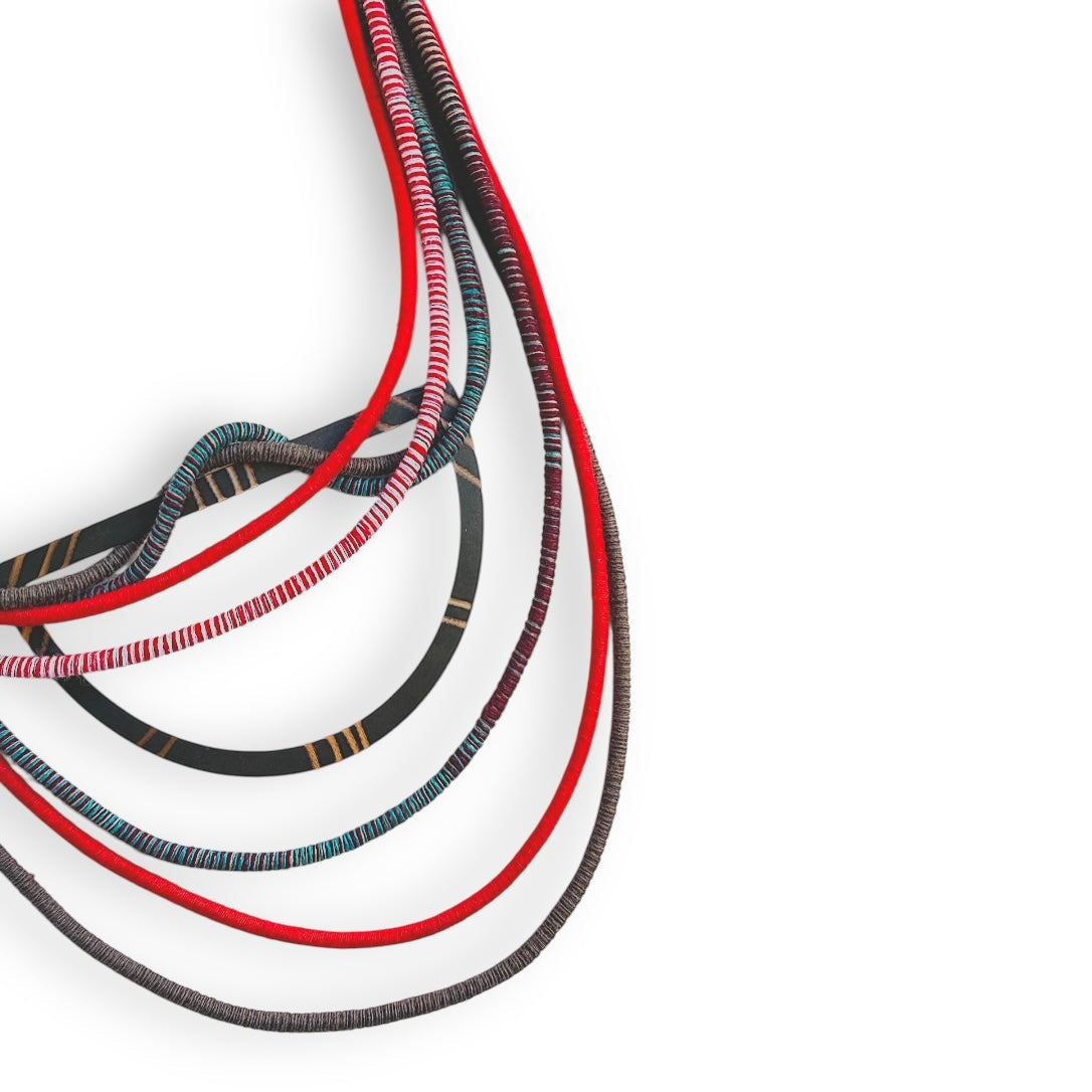 Red Multi-Strand Red Bib Necklace