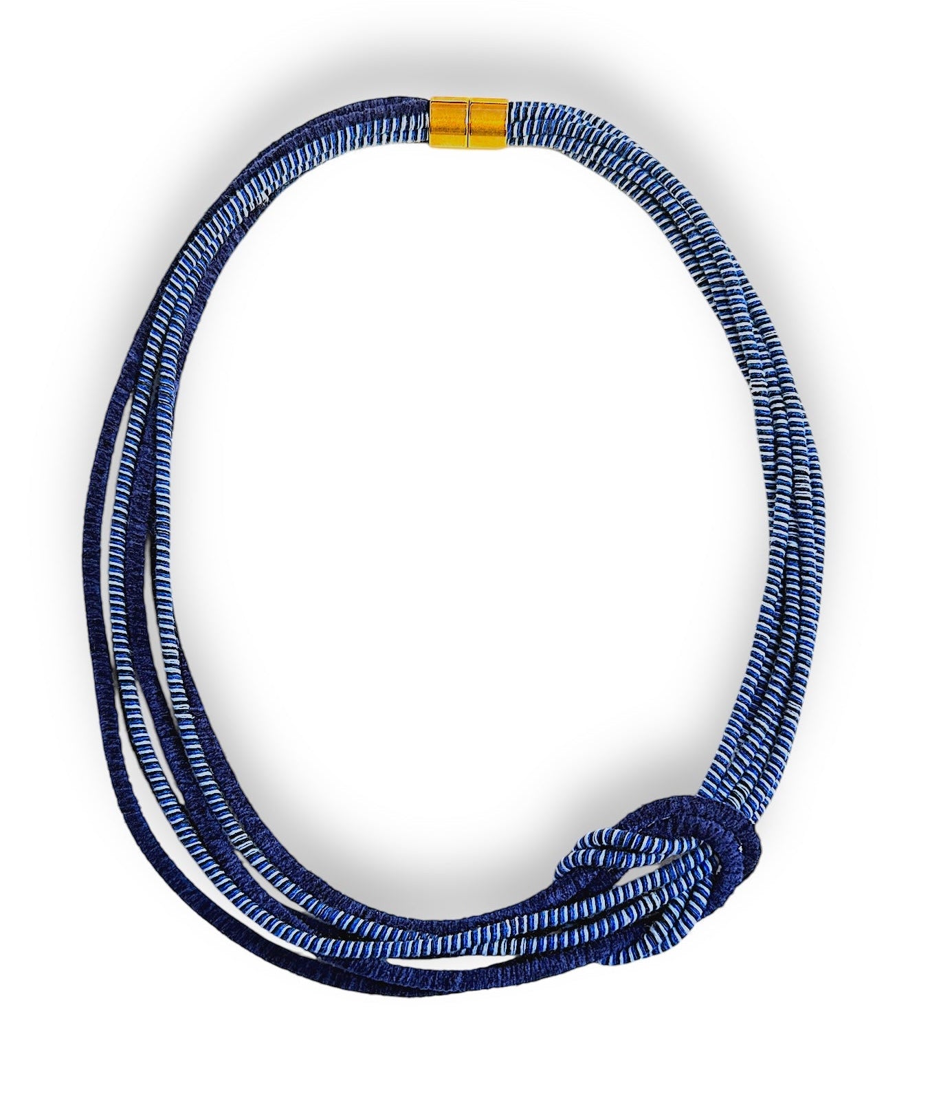 Light blue handmade bib necklace with multiple cotton cord strands