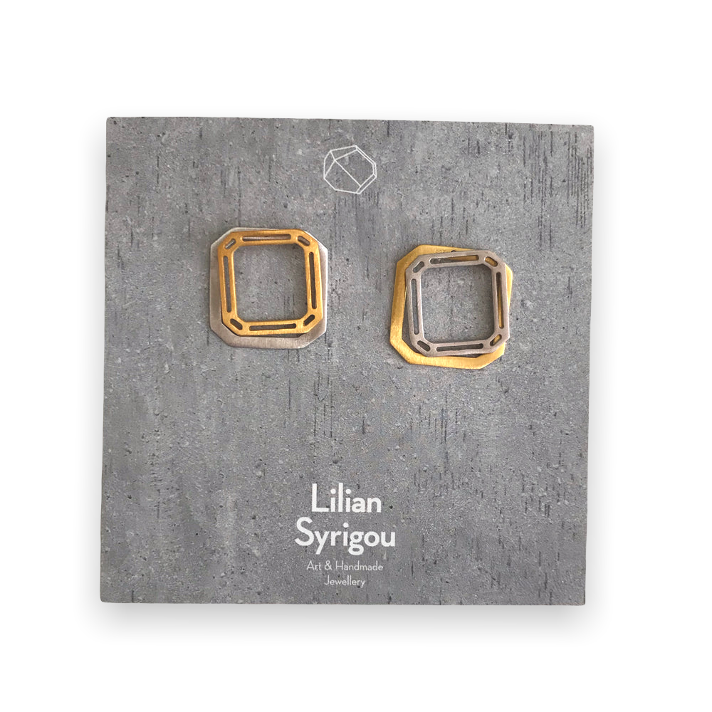 Square Gem ear jacket earrings
