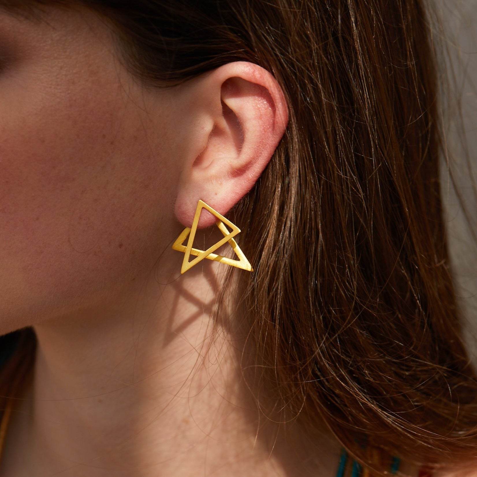 Triangle ear jacket earrings