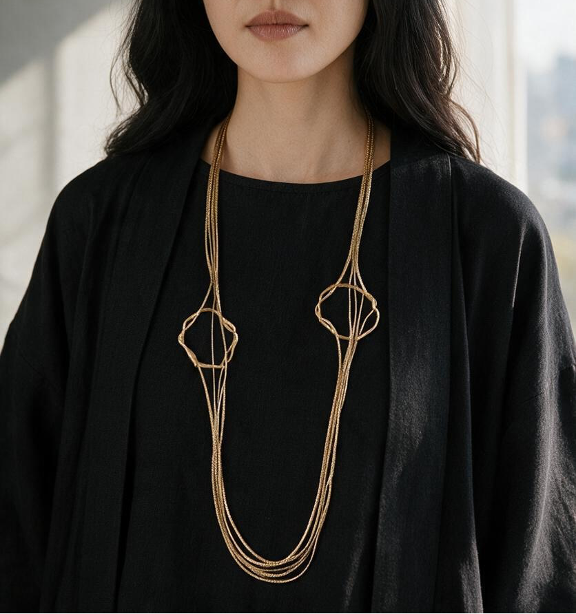 Golden Orbit Multi-Strand Necklace
