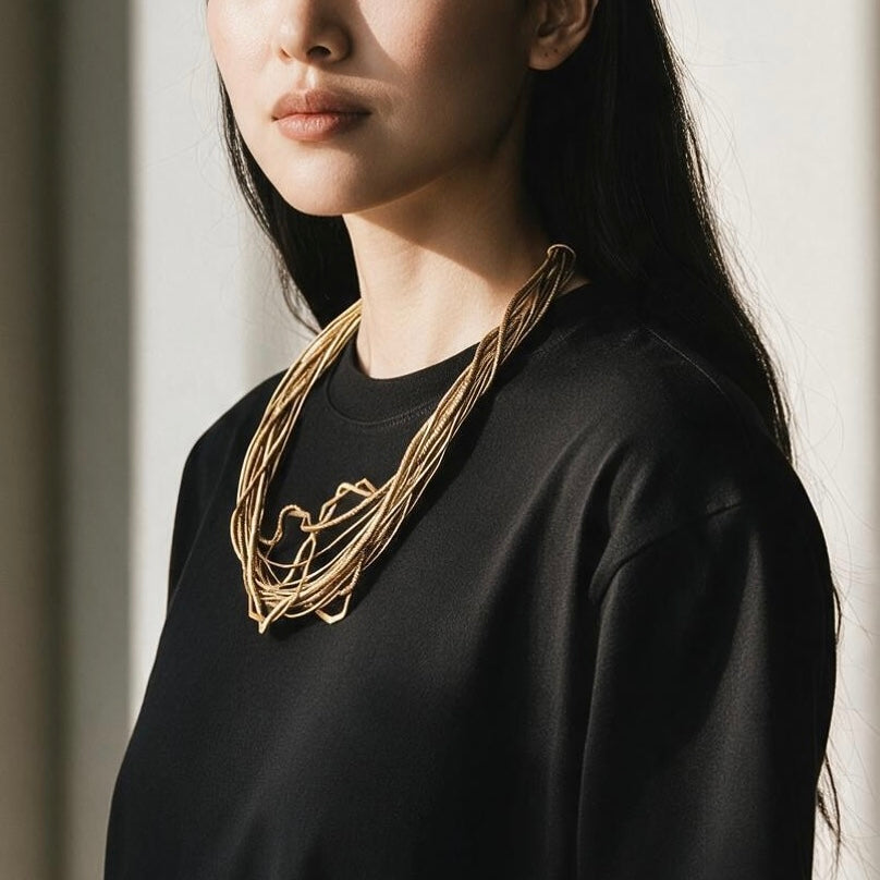 Golden Orbit Multi-Strand Necklace