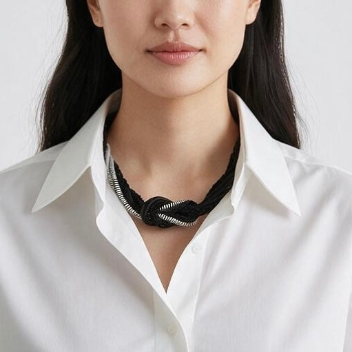 B&W Knot Bib Necklace