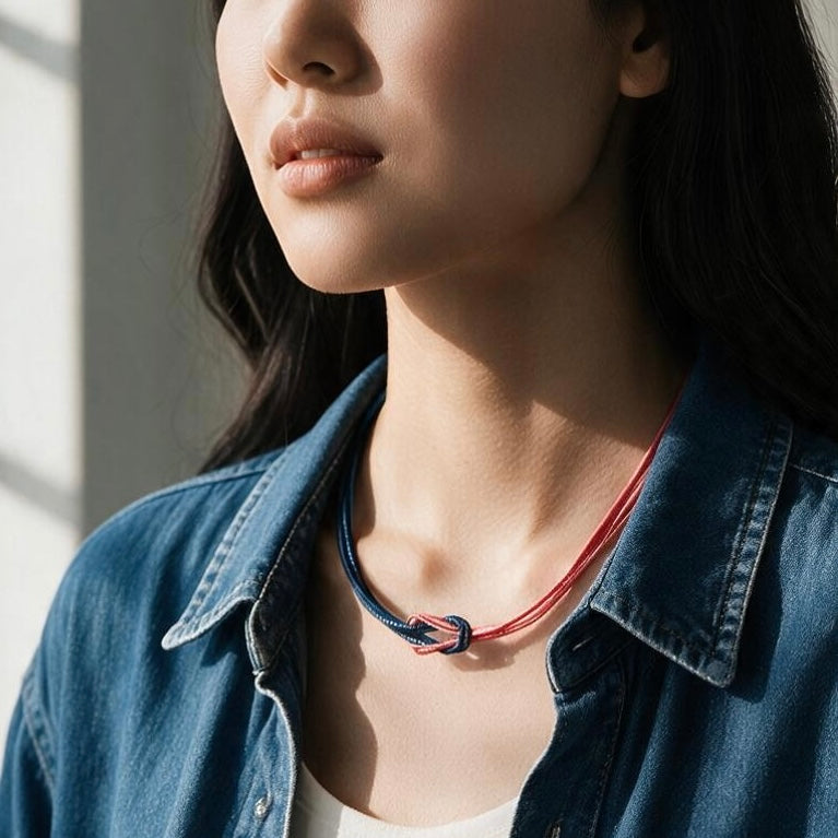 Pink/Blue Knot Bib Necklace