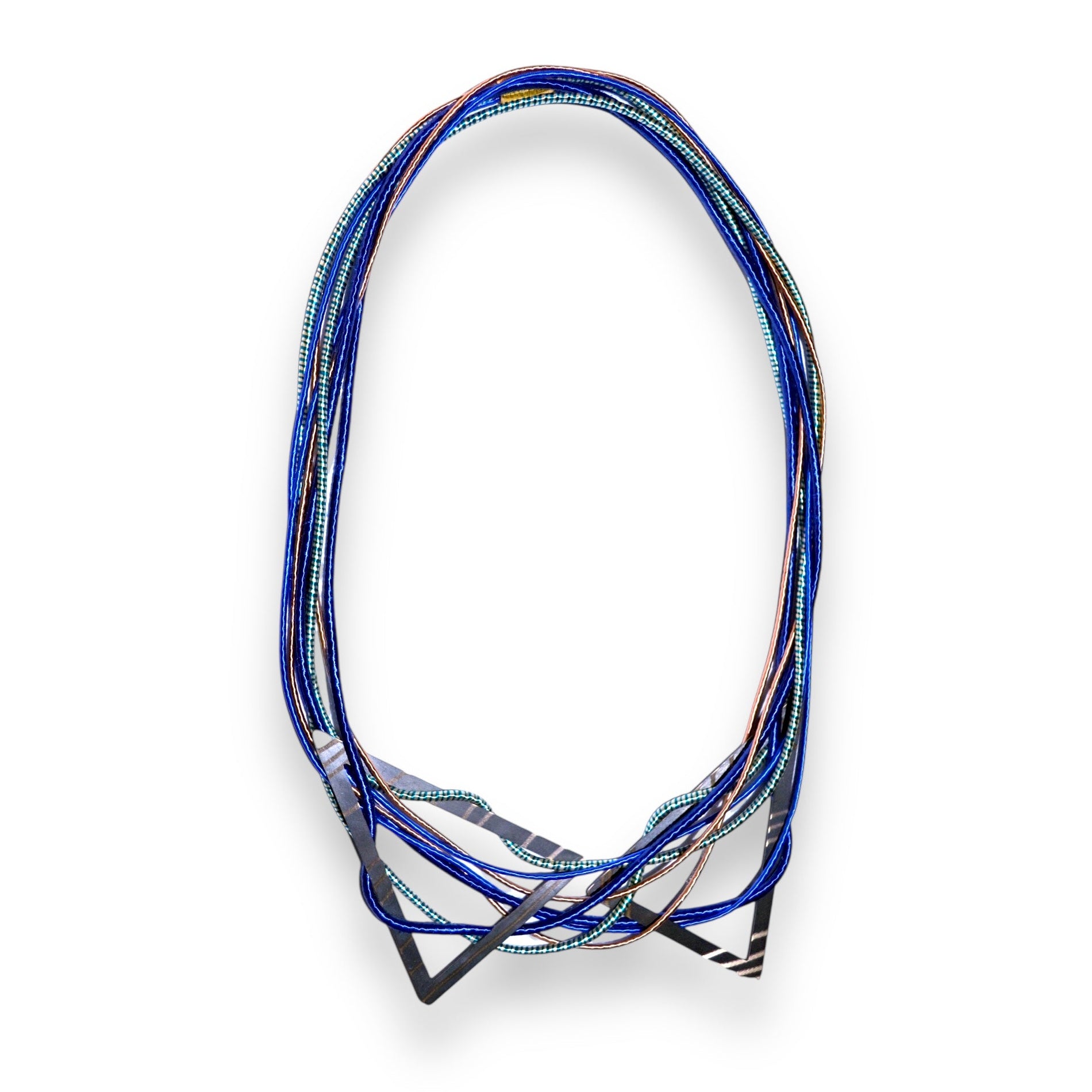 Blue and multicolored cord on a white background