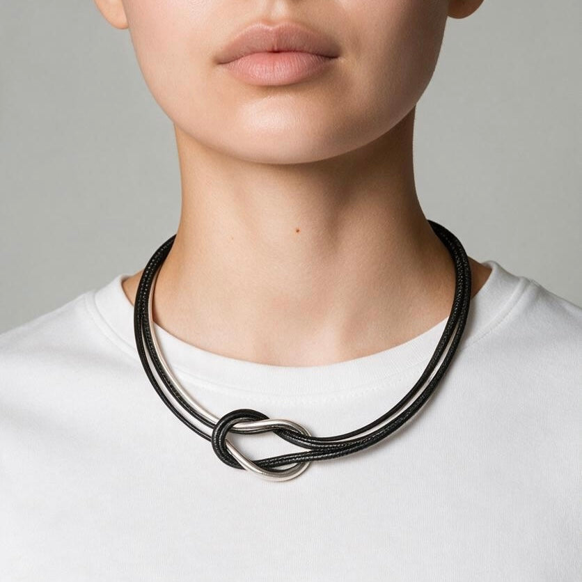 B&W Knot Bib Necklace