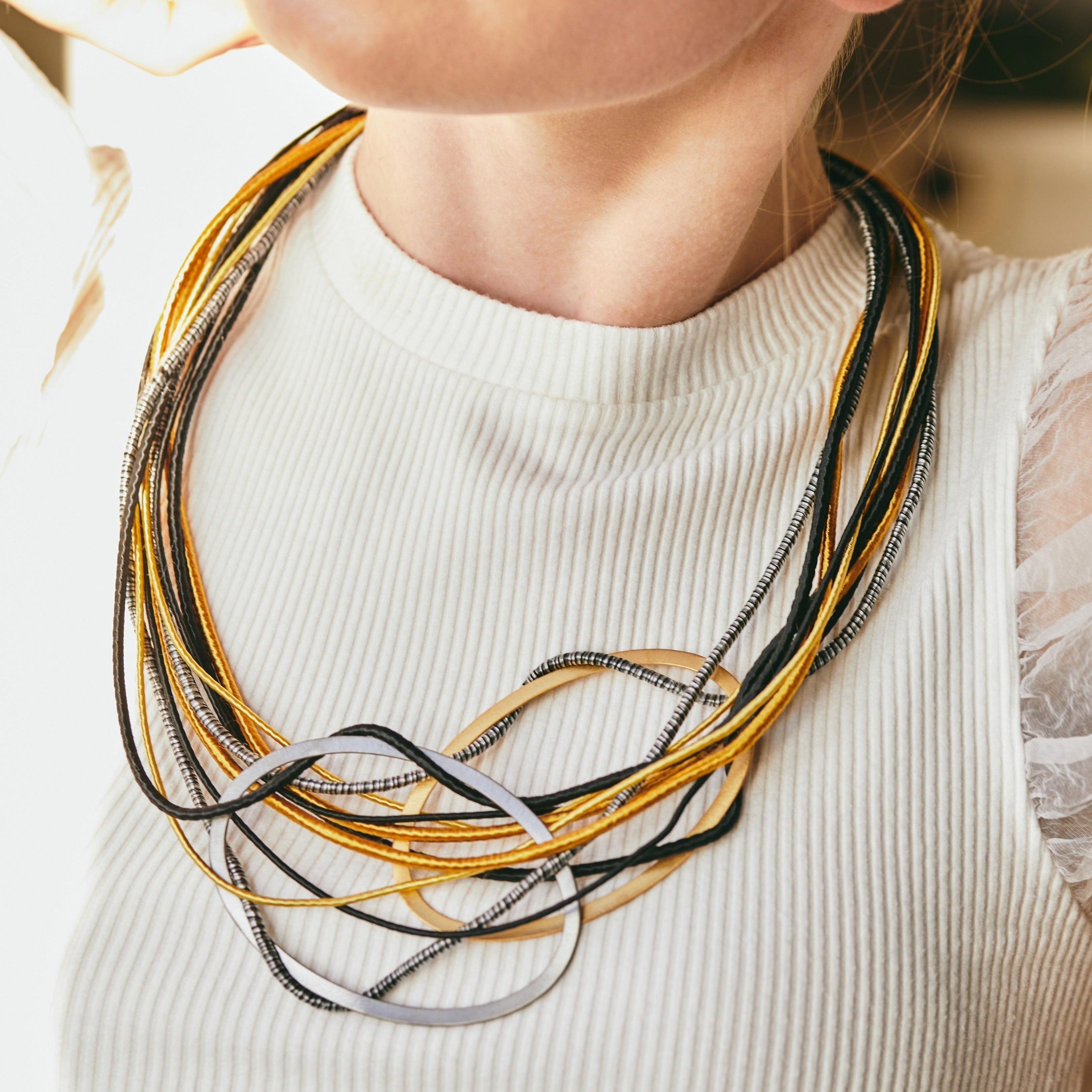 Black Gold Double Bib Necklace