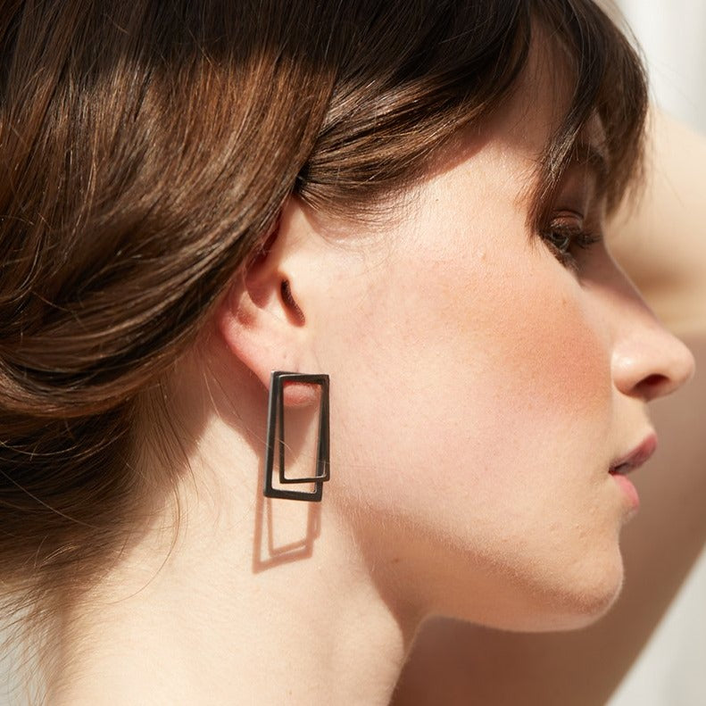 Rectangle ear jacket earrings