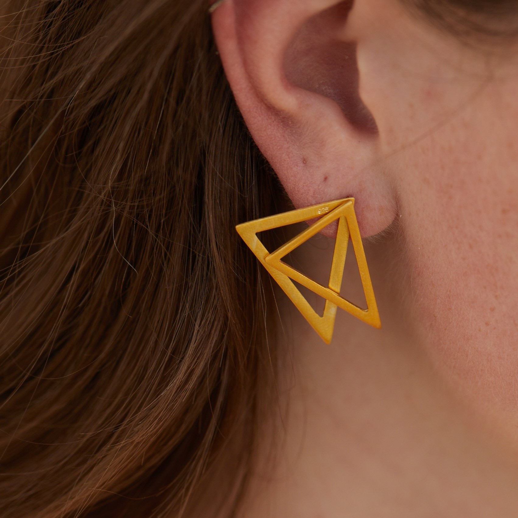 Triangle ear jacket earrings